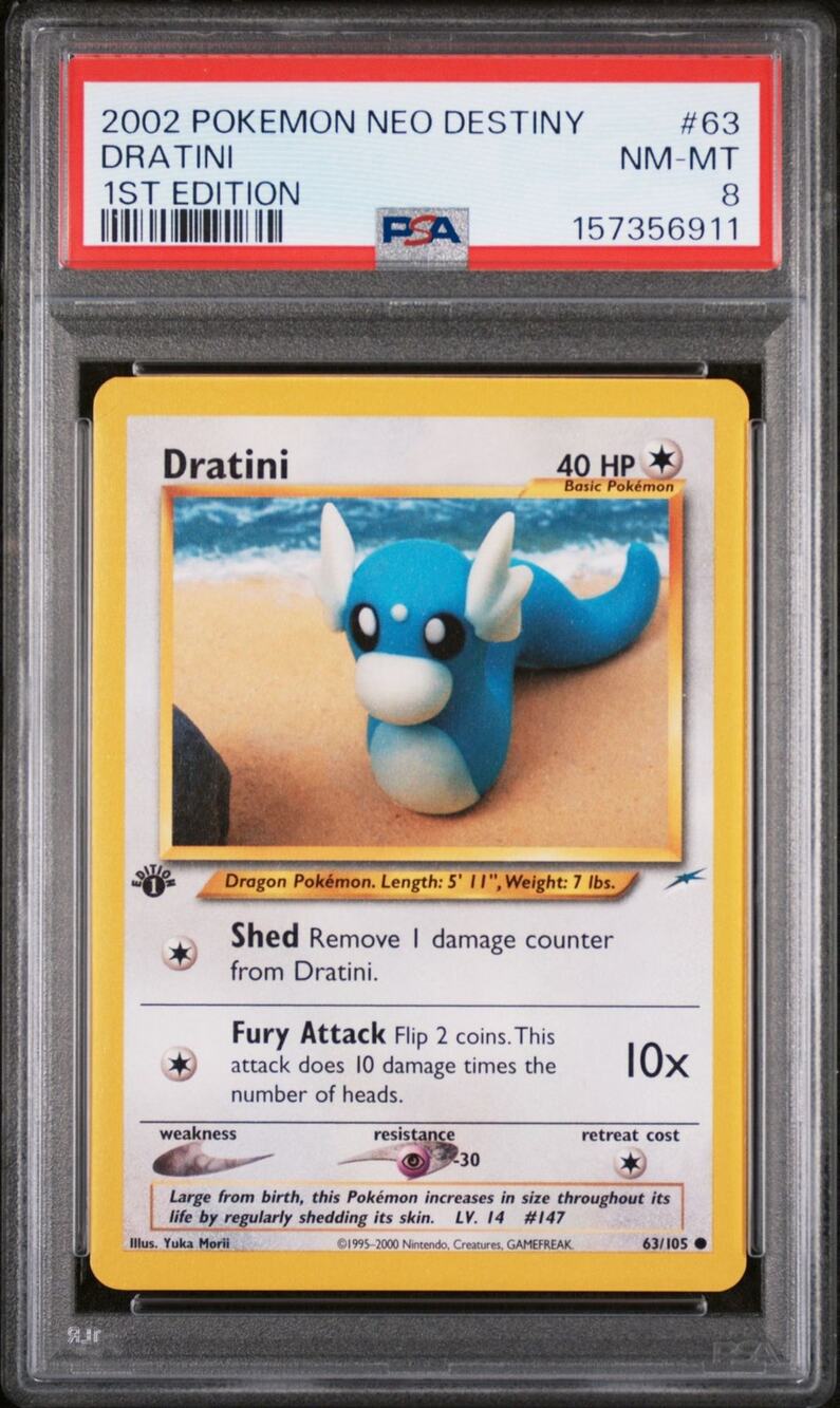 PSA 8 NM-MT Dratini 1st Edition 63/105 Pokémon 2002 Neo Destiny Card Yuki Morii
